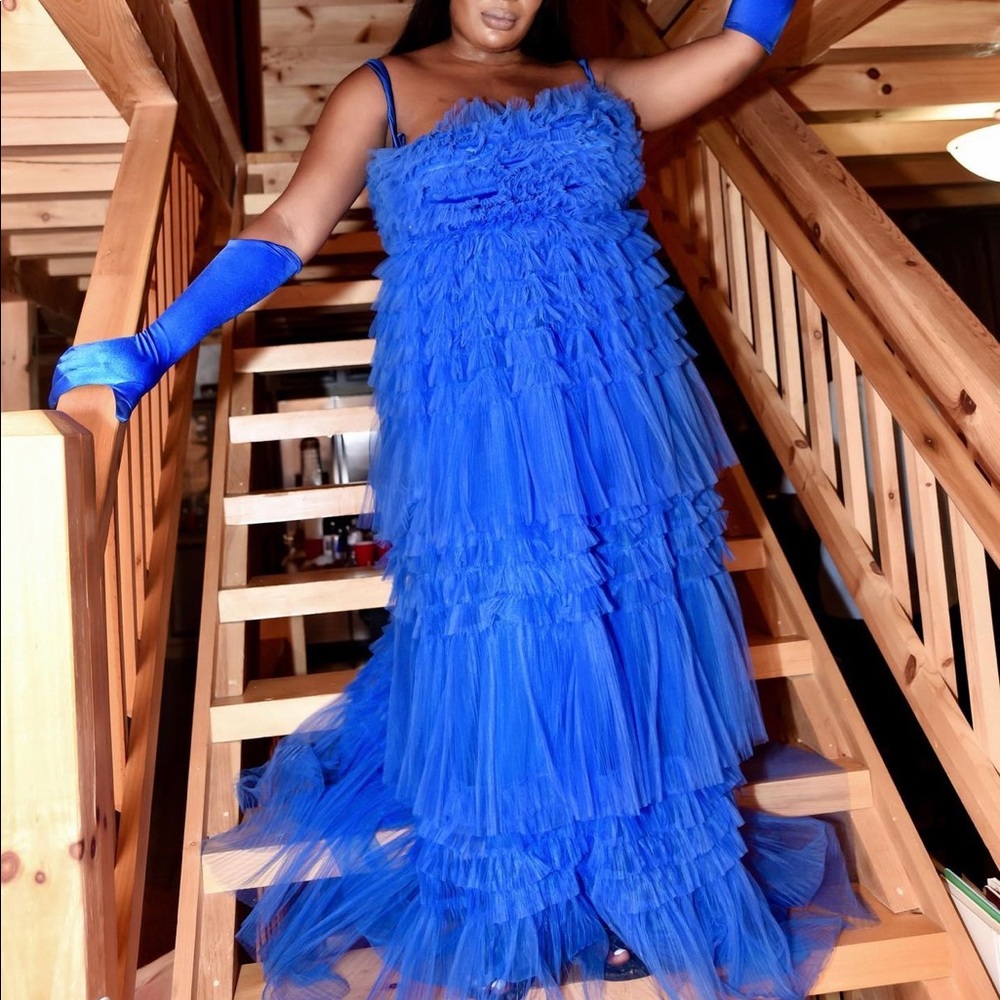 Blue Roses Tulle Maxi Dress